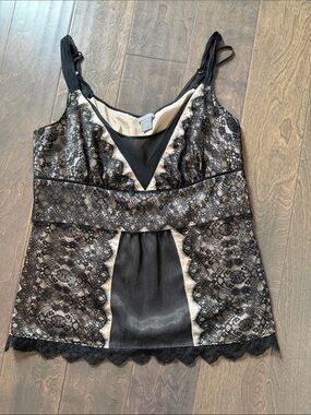 Ann Taylor Black Lace Overlay Tank Top with Cream Underlay